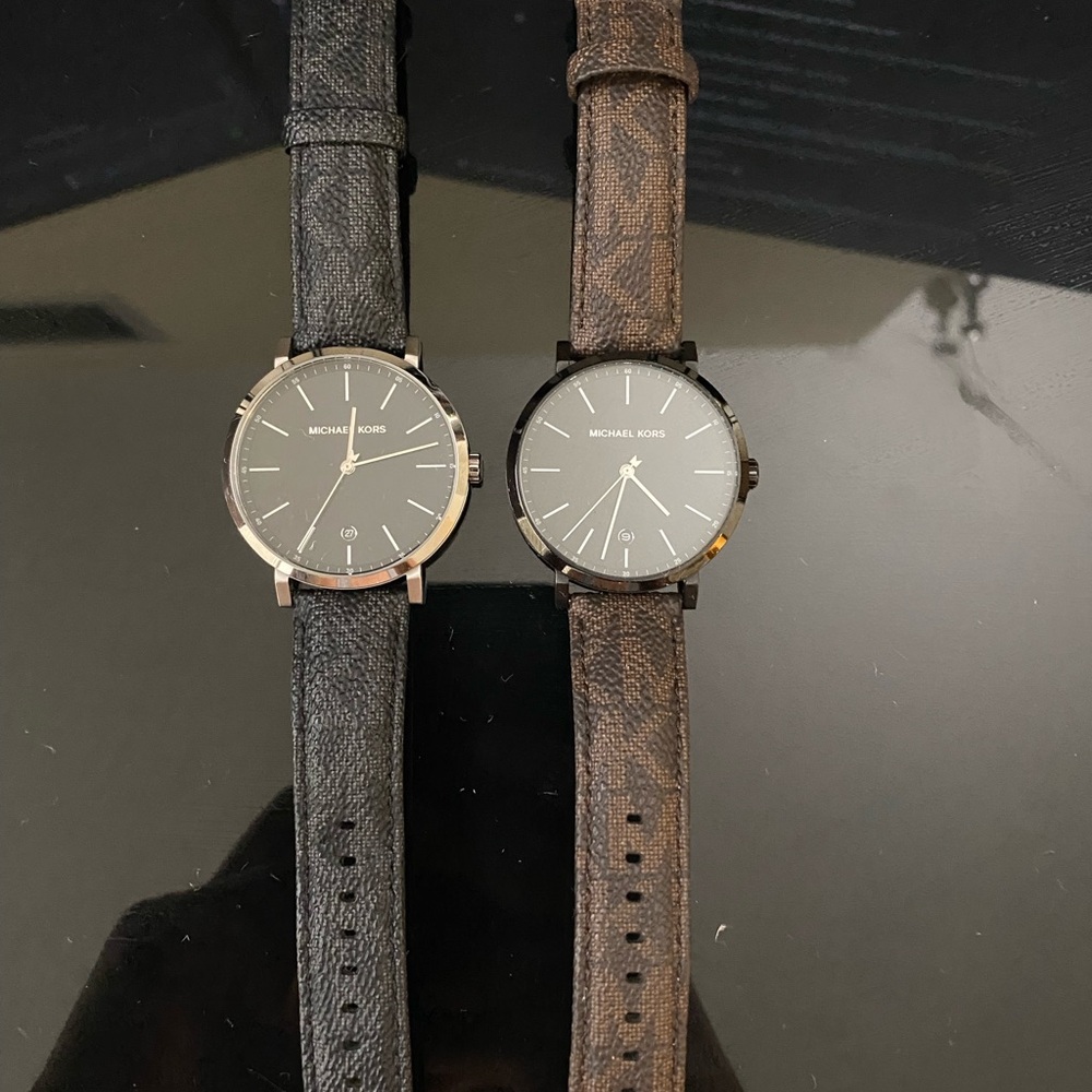 Michael Kors Men's Black and Brown Leather Watches